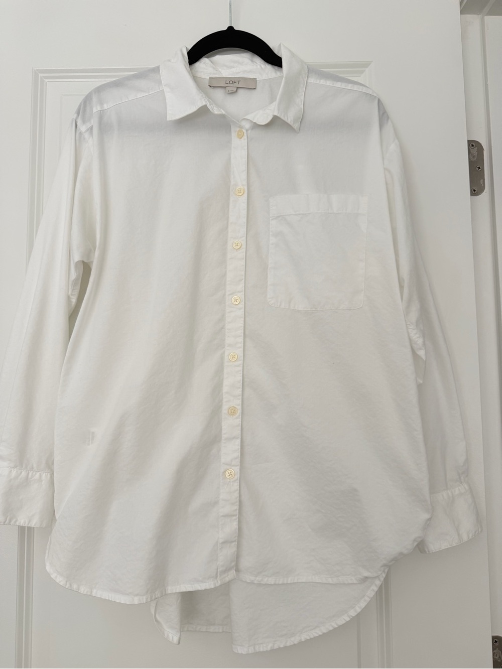 LOFT White Classic Button-Down Shirt with Chest Pocket
